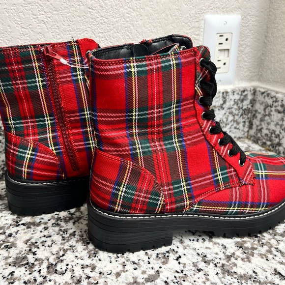 True Craft Red Plaid Combat Boots - Picture 2 of 9